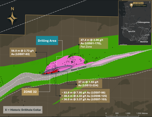 Figure 1: La Grande Project Drilling Target Area and Location of the La Grande Project
