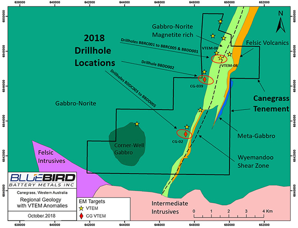 Canegrass Property & Regional Geology with VTEM &trade; Anomalies